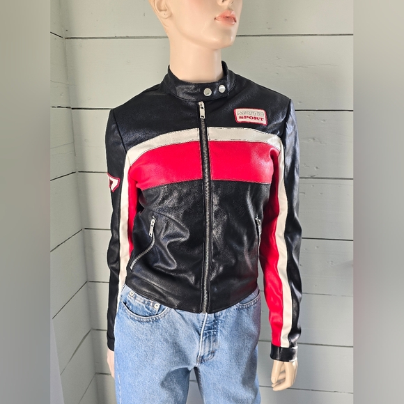 NWT Forever 21  Moto Sport Colorblock Faux Leather Jacket Size Small - Picture 5 of 9